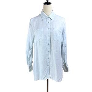 Worth New York Light Blue Tencel Linen Blend Long Sleeve Button Up Shirt